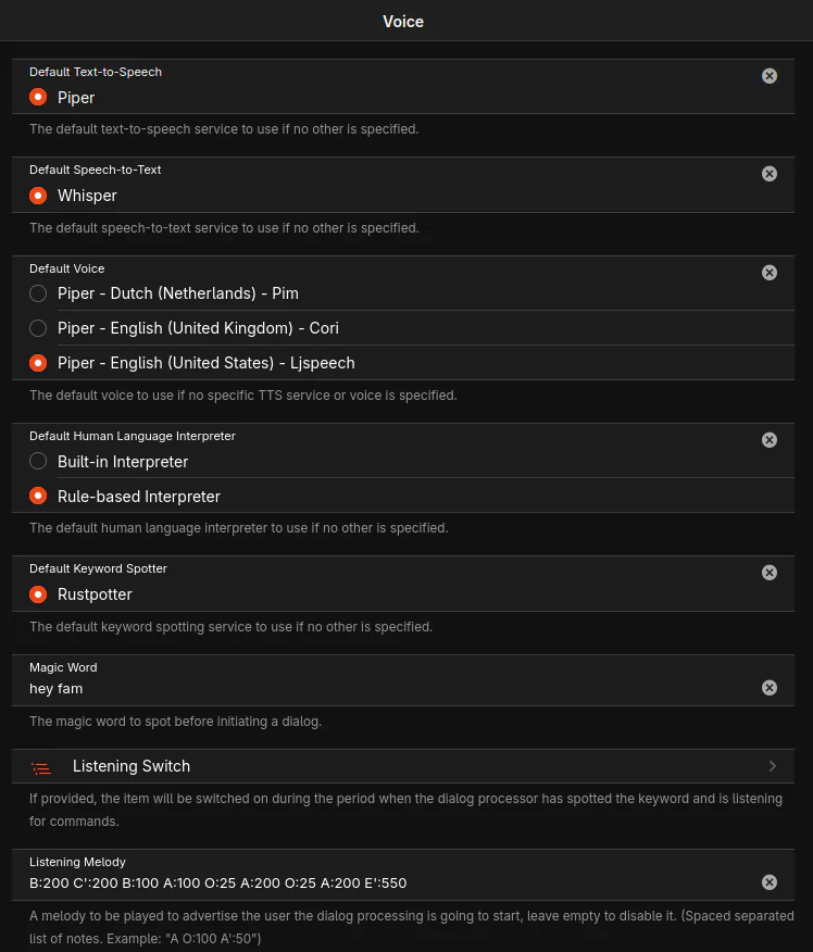 3. Configure voice '/settings/services/org.openhab.voice'