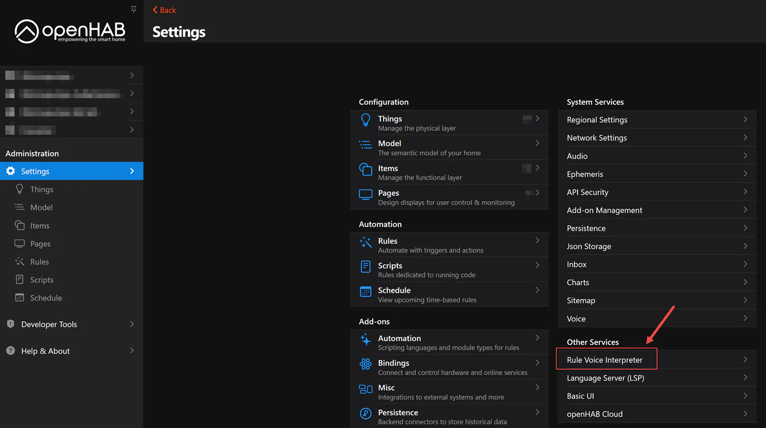 2. Configure the voice interpreter item