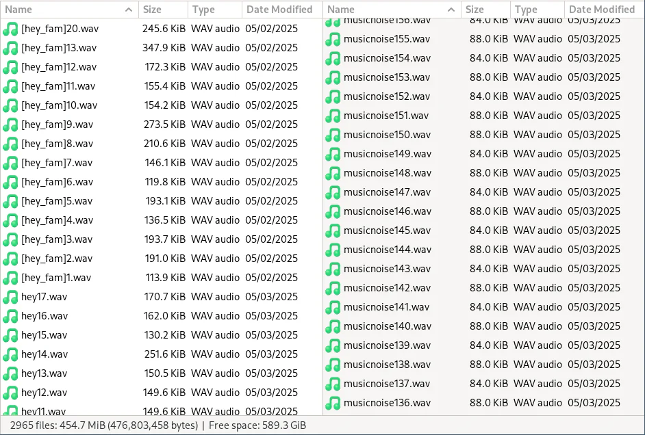 Training folder file layout