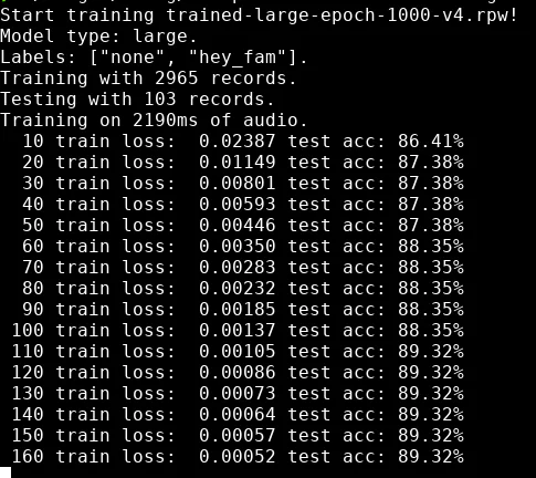 Output of rustpotter cli while training
